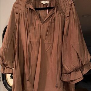 Zara Brown Pleated Women's Blouse